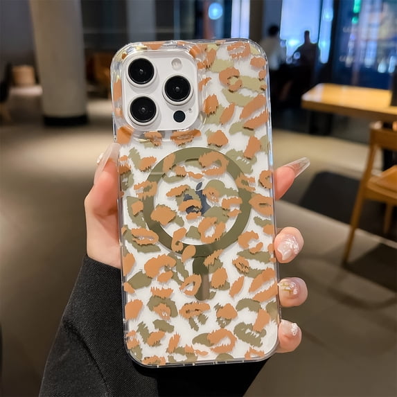 Allytechgroup for iPhone 16e Case, Glossy Leopard Print Back Cover Support Wireless Charging Shock-Absorbent PC+TPU, Magnetic Flat Design Case for iPhone 16e, Yellow