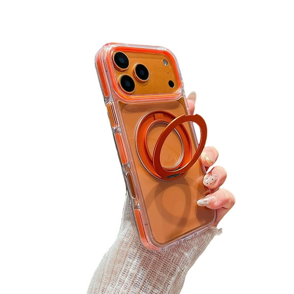 Allytechgroup iPhone 16e Case with Magnetic Ring Stand, Crystal Clear Transparent Shockproof [Compatible with Magsafe] Anti-Scratch Not-Yellowing Bumper Phone Case for iPhone 16e,Orange