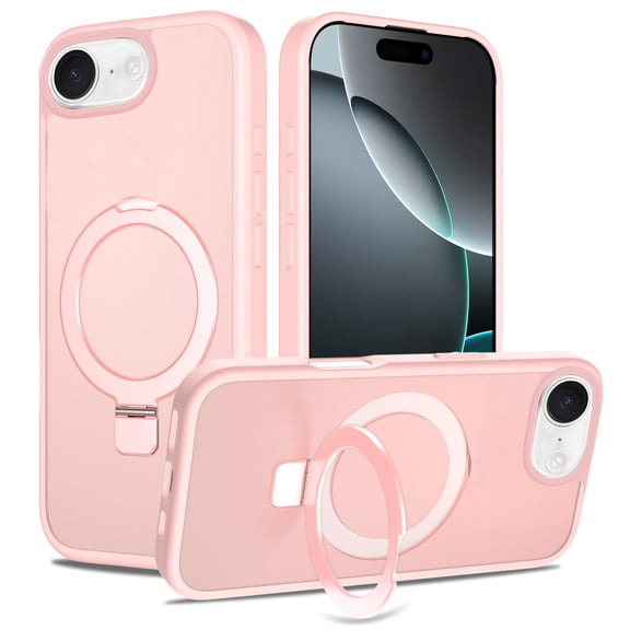 Allytechgroup iPhone 17e 16e Case Matte, [Compatible with Magsafe] Ring Holder Kickstand Anti-Scratch Shockproof Bumper Slim Fit Shell Phone Case Cover for Apple iPhone 17e 16e, Pink