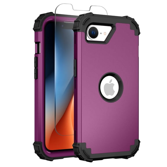 For iPhone 17e 16e Case with Screen Protector, Military Grade Protection Drop Resistant Corner Bumper TPU PC Hard Back Cover Shell Phone Case for Apple iPhone 17e 16e 6.1", Purple