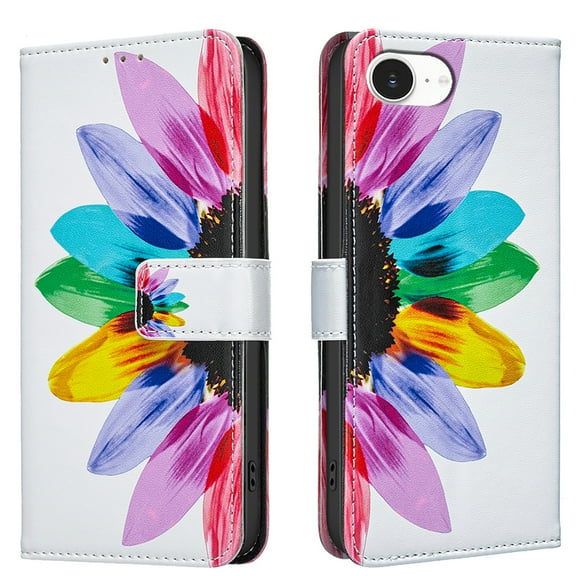 Allytechgroup iPhone 16e Case Wallet Cover with Card Holder, Flip Folio Phone Case for Apple iPhone 16e with Magnetic Closure, Kickstand & RFID Blocking Case for Women Men, Sunflower