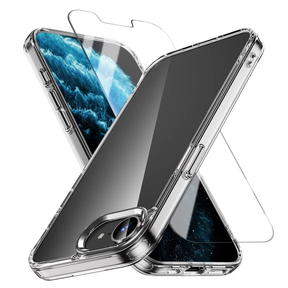Allytechgroup iPhone 17e Clear Case with Screen Protector, iPhone 16e Cover 6.1", Crystal Clear Ultra Slim Soft TPU Anti-Scratch Bumper Shockproof Anti-Yellow Phone Case for Apple iPhone 16e, Clear