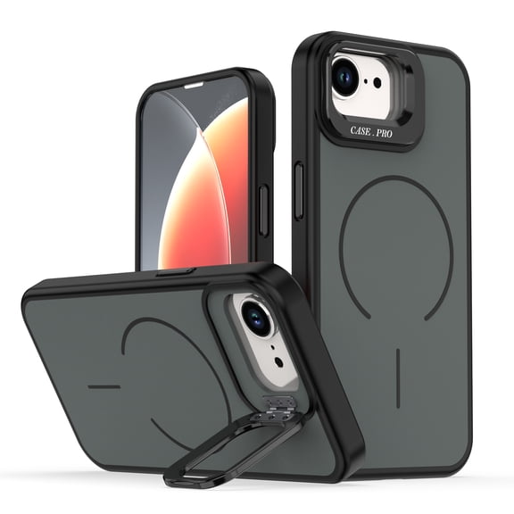 Allytechgroup for iPhone 16e Magnetic Back Cover Protective Case with Kickstand, Shock-Absorbent PC+TPU Anti-Scratch Anti-Fingerprint Support Wireless Charging for iPhone 17e, Black