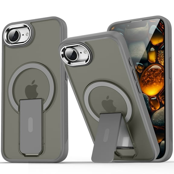 For iPhone 17e 16e Magnetic Case, Compatible with Magsafe Wireless Charging Support Bumper Shockproof Kickstand Translucent Matted Phone Case for Apple iPhone 17e 16e 6.1", Gray