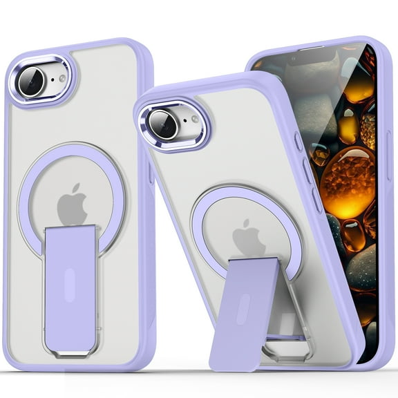 Allytechgroup iPhone 16e Magnetic Case, Compatible with Magsafe Wireless Charging Support Bumper Shockproof Kickstand Translucent Matted Phone Case for Apple iPhone 16e 6.1", Lavender