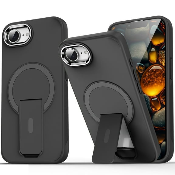 For iPhone 17e 16e Magnetic Case, Compatible with Magsafe Wireless Charging Support Bumper Shockproof Kickstand Translucent Matted Phone Case for Apple iPhone 17e 16e 6.1", Solidblack