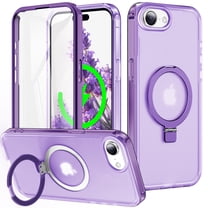 For iPhone 17e 16e Magnetic Case with Screen Protector, Ring Holder Stand Matte Transparent Back Cover Compatible with Magsafe Full Body Shockproof Case for Apple iPhone 17e 16e 6.1", Purple
