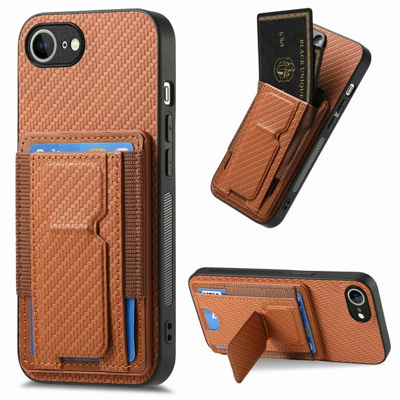 Allytechgroup for iPhone 16e Wallet Case with Cards Holder, Slim Phone Case with Kickstand Anti-Scratch Shockproof and Anti-Scratch Back Cover for iPhone 16e, Brown