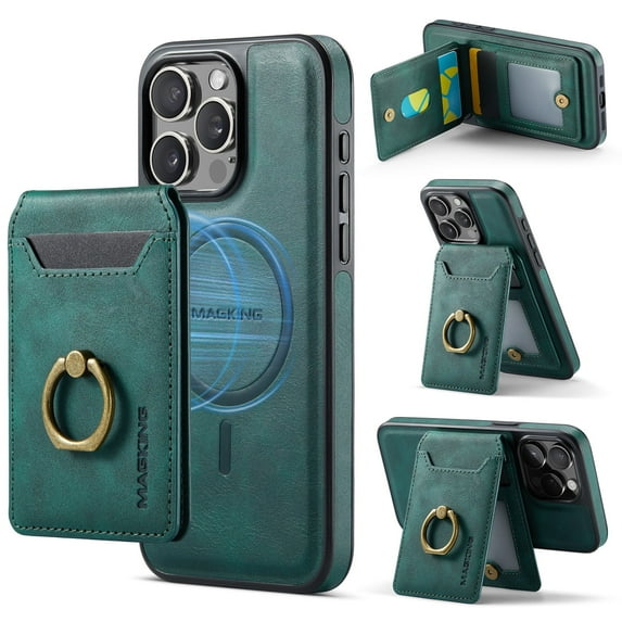 Allytechgroup iPhone 16e Detachable Cards Slots PU Leather Wallet Cell Phone Case for Apple iPhone 16e, Green