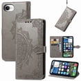 thumbnail image 1 of Allytechgroup for iPhone 16e Wallet Case, Luxury PU Leather with Embossed Pattern, Magnetic Clasp Kickstand Card Cash Slots Shockproof Slim Flip Case with Hand Strap for Women Men, Gray, 1 of 7