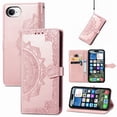 thumbnail image 1 of Allytechgroup for iPhone 16e Wallet Case, Luxury PU Leather with Embossed Pattern, Magnetic Clasp Kickstand Card Cash Slots Shockproof Slim Flip Case with Hand Strap for Women Men, Rosegold, 1 of 7
