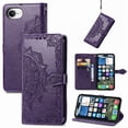 thumbnail image 1 of Allytechgroup for iPhone 16e Wallet Case, Luxury PU Leather with Embossed Pattern, Magnetic Clasp Kickstand Card Cash Slots Shockproof Slim Flip Case with Hand Strap for Women Men, Purple, 1 of 7