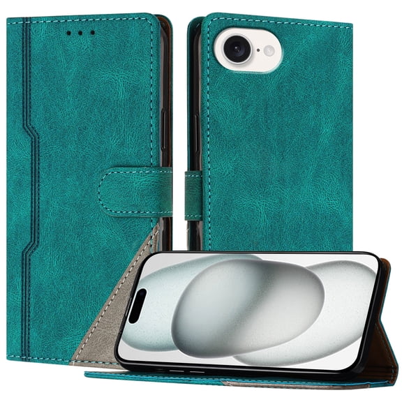 Allytechgroup for iPhone 16e Wallet Case, Slim Lightweight PU Leather Flip Stand Cards Holder Shockproof Wallet Case Protective Back Cover Bumper for iPhone 16e Women Men, Green