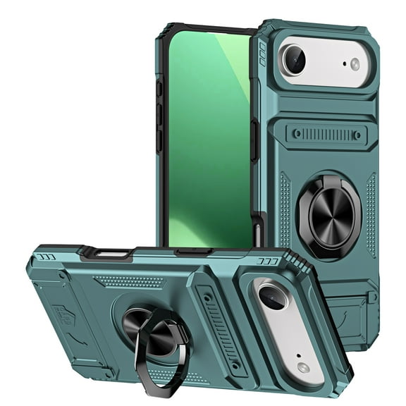 Allytechgroup for iPhone Air Case with Grip Ring Holder Kickstand/Card Slots/Support Magnetic Car Mount Hard Back Rugged Shell & TPU Bumper [Military Grade Drop Protection] Wallet Phone Case, Green