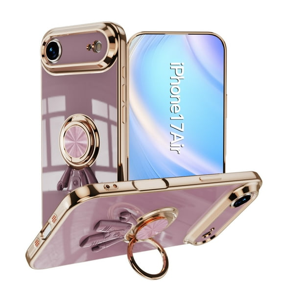 Allytechgroup iPhone 17 Air Case Kickstand, Spaceman Bracket Design Shockproof Drop Proof Luxury Camera Lens Protective Phone Case for Apple iPhone 17 Air, Purple