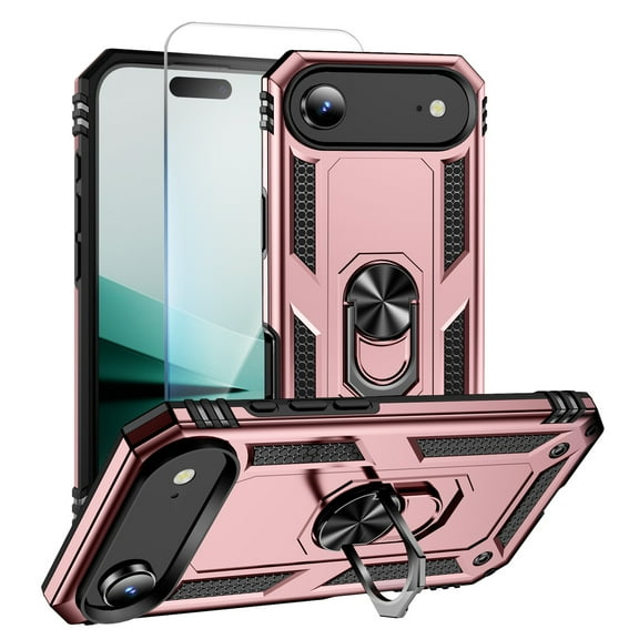 Allytechgroup for iPhone Air Case with Screen Protector, Slim Fit Hybrid TPU PC Hard Back Shell Cover Kickstand Shockproof Bumper Rugged Phone Case for Apple iPhone Air, Rosegold
