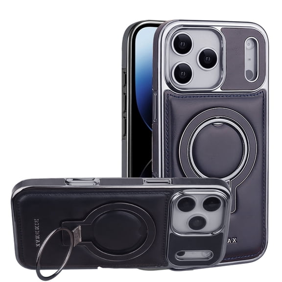 Allytechgroup iPhone 17 Air Case with Stand, Compatible with Mag-safe Ring Holder Premium PU Leather Classic Shockproof Anti-Scratch Back Cover Phone Case for Apple iPhone 17 Air 6.1", Blue