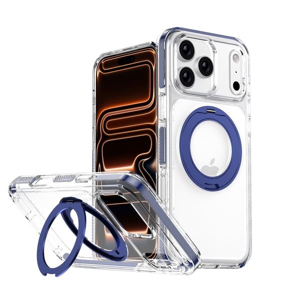 Allytechgroup for iPhone 17 Back Cover Case, with Ring Holder Kickstand Shock-Resistant Anti-Scratch Support Wireless Charging Shockproof Bumper for iPhone 17 Women Men, Darkblue