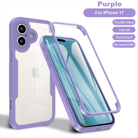 Allytechgroup for iPhone 17 Case with Built-in Screen Protector, Full Body Protection Hard Acrylic Back Lightweight Scratch Resistant Clear Shockproof Cover for iPhone 17, Purple