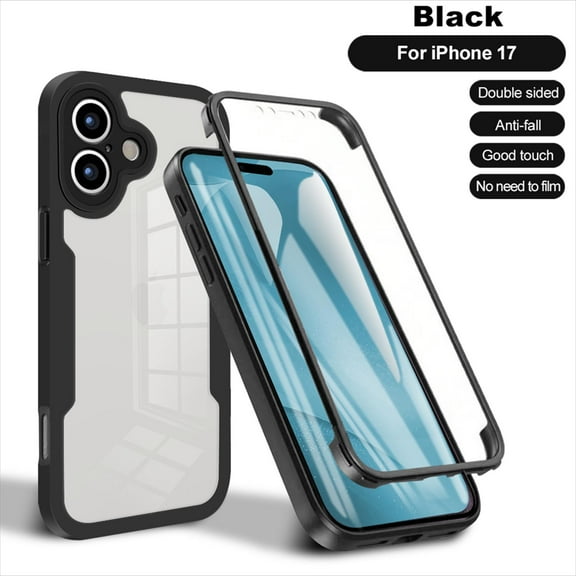 Allytechgroup for iPhone 17 Case with Built-in Screen Protector, Full Body Protection Hard Acrylic Back Lightweight Scratch Resistant Clear Shockproof Cover for iPhone 17, Black