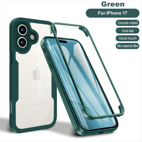 Allytechgroup for iPhone 17 Case with Built-in Screen Protector, Full Body Protection Hard Acrylic Back Lightweight Scratch Resistant Clear Shockproof Cover for iPhone 17, Darkgreen