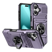 Allytechgroup for iPhone 17 Case with Grip Ring Holder Kickstand /Card Slots/ Magnetic Car Mount Hard Back Rugged Shell & TPU Bumper [Military Grade Drop Protection] Stand Wallet Phone Case, Violet