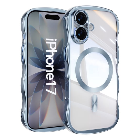 Allytechgroup Magnetic Wave Curly Soft Shell Fashion Cell Phone Case with Protective Case Cover for Apple iPhone 17, Blue