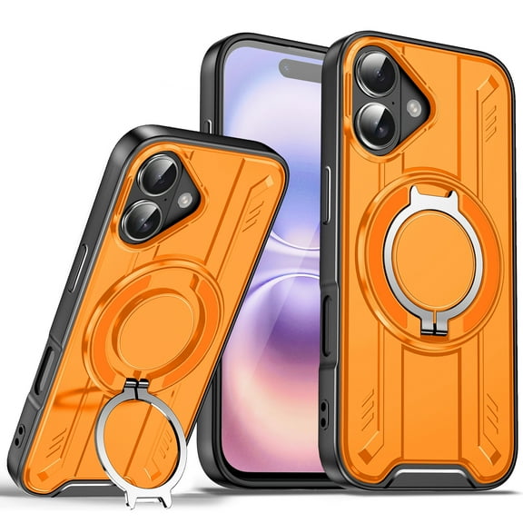 Allytechgroup iPhone 17 Case Mangetic, Military Grade Protection Cover Compatible with Magsafe & Car Mount Ring Kickstand Bumper Rugged Phone Case for Apple iPhone 17, Orange