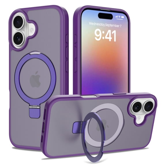 Allytechgroup iPhone 17 Case Matte, [Compatible with Magsafe] Ring Holder Kickstand Anti-Scratch Shockproof Bumper Slim Fit Shell Phone Case Cover for Apple iPhone 17, Darkpurple
