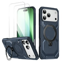 Allytechgroup iPhone 17 Case with Screen Protector, Compatible wiht Magsafe Hybrid TPU Hard PC Shockproof Anti-Scratch Ring Holder Kickstand Phone Case for Apple iPhone 17, Darkblue