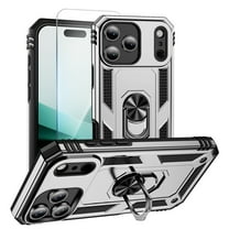 Allytechgroup for iPhone 17 Case with Screen Protector, Slim Fit Hybrid TPU PC Hard Back Shell Cover Kickstand Shockproof Bumper Rugged Phone Case for Apple iPhone 17, Silver