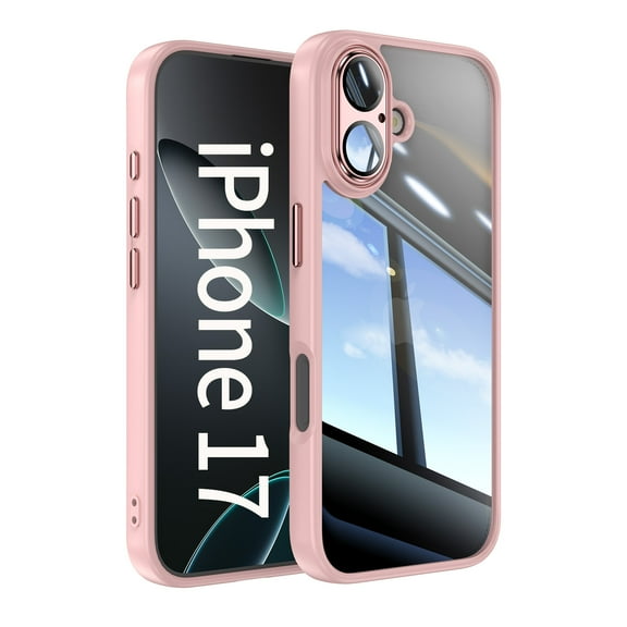 Allytechgroup iPhone 17 Case, Shockproof Bumper Slim Fit Clear Back Cover with Camera Lens Protector - Anti-Scratch Phone Case for Apple iPhone 17, Pink