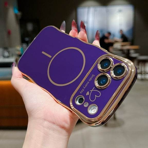 Allytechgroup iPhone 17 Case for Women Girls, Compatible with Magsafe Luxury Electroplate Design Cute Heart Pattern Embossed Anti-Scratch Cover Case for iPhone 17, Darkpurple