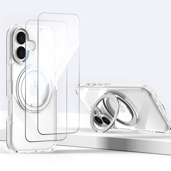 Allytechgroup iPhone 17 Clear Case with 2 Pcs Screen Protector, Compatible with Magsafe & Car Mount Lightweight Magentic Back Cover Shockproof Bumper Case for Apple iPhone 17, White