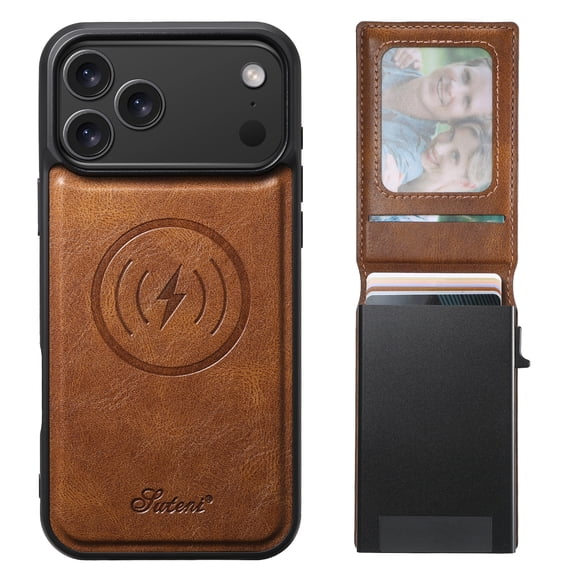Allytechgroup for iPhone 17 Detachable Wallet Case, Magnetic PU Leather RFID Blocking Flip Kickstand Credit Slots Support Wireless Charging Shockproof Protective for Women Men, Brown