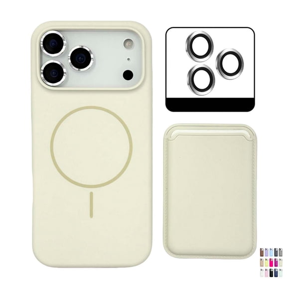 Allytechgroup for iPhone 17 Magnetic Wallet Case with Credit Card Holder [Camera Lens Protector]  Compatible with MagSafe Shockproof Phone TPU & Hard Back Case, Offwhite