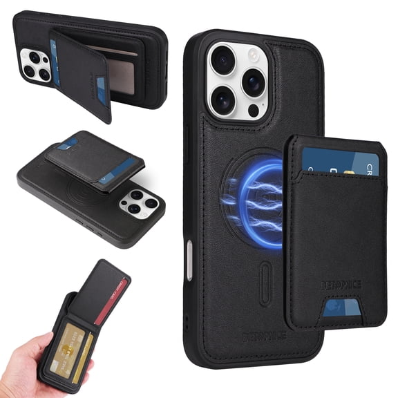 Allytechgroup for iPhone 17 Pro Back Cover Case with Magnetic Credit Card Slot, Shock-Absorbent RFID Protection Wireless Charging Support Lightweight Non-Slip for iPhone 17 Pro, Black