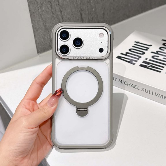Allytechgroup for iPhone 17 Pro Back Cover Case, Shock-Absorbent Anti-Fingerprint with Kickstand and Wireless Charging Support Non-Slip Hard PC Rugged Shockproof  for Women Men, Gray