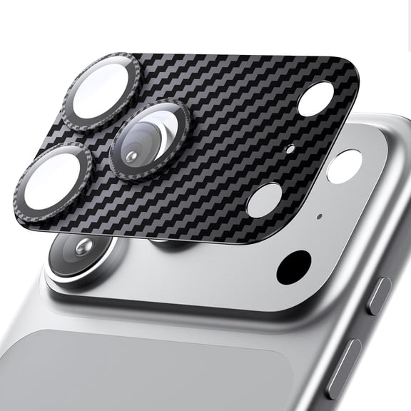 Allytechgroup for iPhone 17 Pro Camera Lens Protector, Crabon Fiber Texture Military Grade Shatterproof Strong Adsorption Metal 9H+ Tempered Glass Camera Screen Full Cover Case Friendly, Black