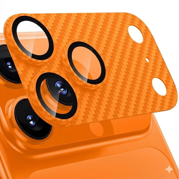 Allytechgroup for iPhone 17 Pro Camera Lens Protector, Crabon Fiber Texture Military Grade Shatterproof Strong Adsorption Metal 9H+ Tempered Glass Camera Screen Full Cover Case Friendly, Orange
