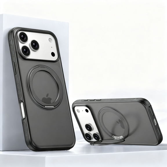 Allytechgroup for iPhone 17 Pro Case, 360° Rotating Kickstand Shockproof Magnetic Back Cover Support Wireless Charging Anti-Scratch Lightweight Bumper for iPhone 17 Pro, Black