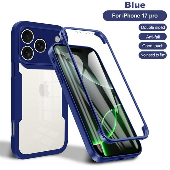 Allytechgroup for iPhone 17 Pro Case with Built-in Screen Protector, Full Body Protection Hard Acrylic Back Lightweight Scratch Resistant Clear Shockproof Cover for iPhone 17 Pro, Blue