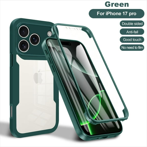 Allytechgroup for iPhone 17 Pro Case with Built-in Screen Protector, Full Body Protection Hard Acrylic Back Lightweight Scratch Resistant Clear Shockproof Cover for iPhone 17 Pro, Darkgreen