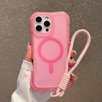 Allytechgroup iPhone 17 Pro Case with Hand Strap, [Compatible with Magsafe] Matte Translucent Hybrid TPU PC Back Cover Corner Protector Anti-Scratch Slim Phone Case for iPhone 17 Pro,Pink