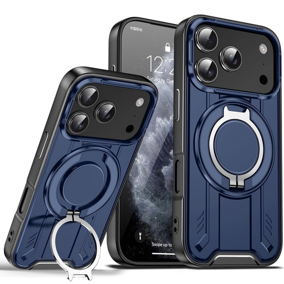 Allytechgroup iPhone 17 Pro Case Mangetic, Military Grade Protection Cover Compatible with Magsafe & Car Mount Ring Kickstand Bumper Rugged Phone Case for Apple iPhone 17 Pro, Blue