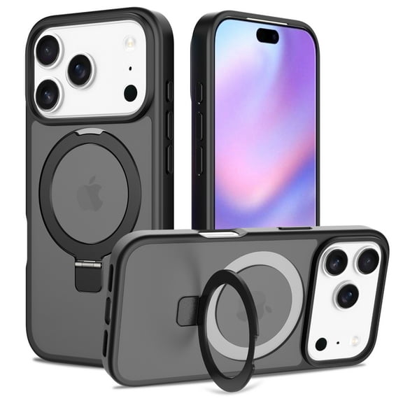 Allytechgroup iPhone 17 Pro Case Matte, [Compatible with Magsafe] Ring Holder Kickstand Anti-Scratch Shockproof Bumper Slim Fit Shell Phone Case Cover for Apple iPhone 17 Pro, Black