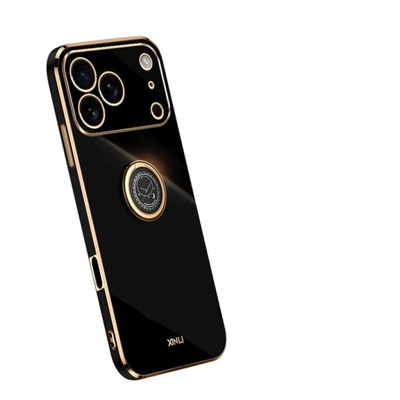 Allytechgroup for iPhone 17 Pro Case with Ring Holder, Slim Lightweight Buit-in Kickstand Shockproof Glossy Anti-Scratch Drop Protection Bumper Cover for iPhone 17 Pro Women Girls, Black