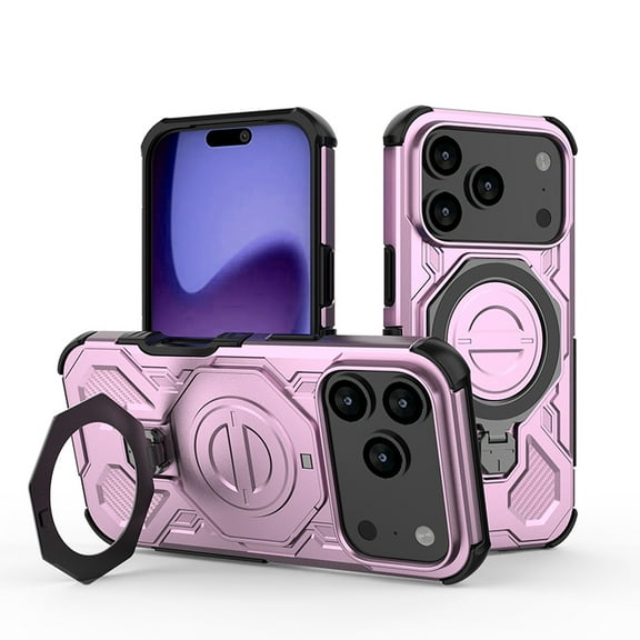 Allytechgroup iPhone 17 Pro Case, Rugged [Compatible with Magsafe] Heavy Duty Shockproof Protective Ring Holder Kickstand Bumper Phone Case Cover for Apple iPhone 17 Pro, Pink