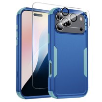 Allytechgroup for iPhone 17 Pro Case with Tempered Glass Screen Protector & Camera Lens Protector, Hard Back Cover Military Grade Shockproof for iPhone 17 Pro 6.3 Inch, Blue Green