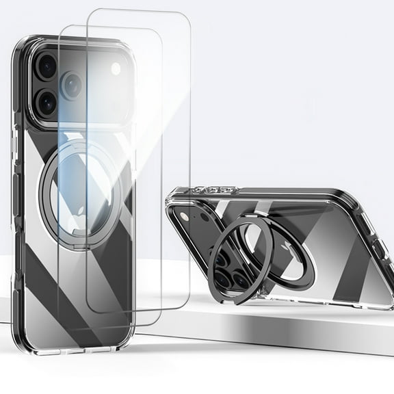 Allytechgroup iPhone 17 Pro Clear Case with 2 Pcs Screen Protector, Compatible with Magsafe & Car Mount Lightweight Magentic Back Cover Shockproof Bumper Case for Apple iPhone 17 Pro, Black